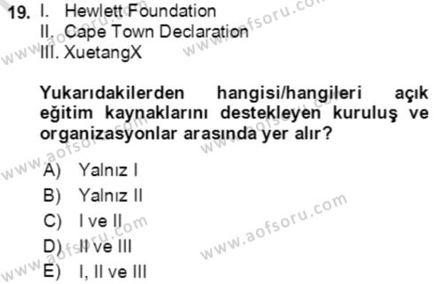 Toplumsal Yaşamda Aile Dersi 2021 - 2022 Yılı Yaz Okulu Sınavı 19. Soru