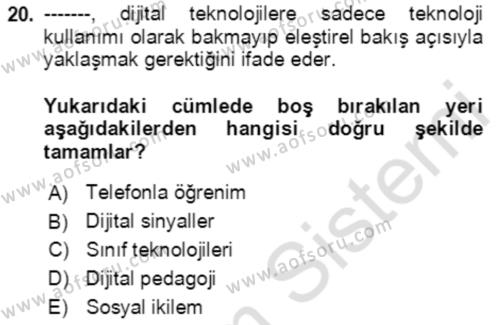 Toplumsal Yaşamda Aile Dersi 2021 - 2022 Yılı Yaz Okulu Sınavı 20. Soru