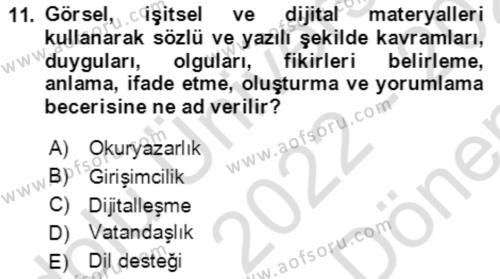 Toplumsal Yaşamda Aile Dersi 2022 - 2023 Yılı (Final) Dönem Sonu Sınavı 11. Soru