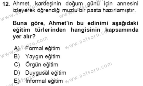 Toplumsal Yaşamda Aile Dersi 2022 - 2023 Yılı (Final) Dönem Sonu Sınavı 12. Soru