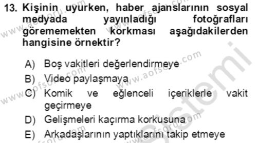 Toplumsal Yaşamda Aile Dersi 2022 - 2023 Yılı (Final) Dönem Sonu Sınavı 13. Soru