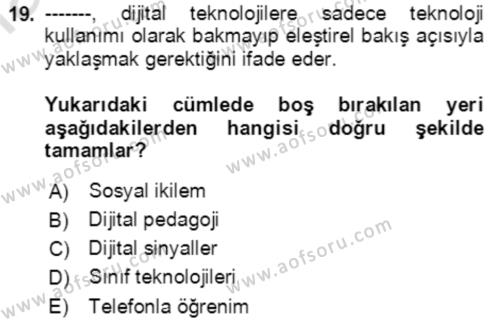 Toplumsal Yaşamda Aile Dersi 2022 - 2023 Yılı (Final) Dönem Sonu Sınavı 19. Soru