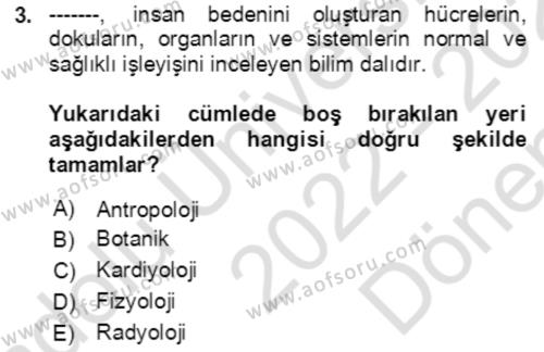 Toplumsal Yaşamda Aile Dersi 2022 - 2023 Yılı (Final) Dönem Sonu Sınavı 3. Soru