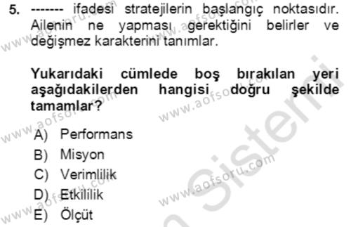 Toplumsal Yaşamda Aile Dersi 2022 - 2023 Yılı (Final) Dönem Sonu Sınavı 5. Soru