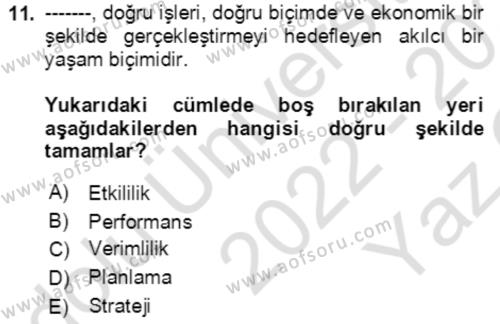 Toplumsal Yaşamda Aile Dersi 2022 - 2023 Yılı Yaz Okulu Sınavı 11. Soru