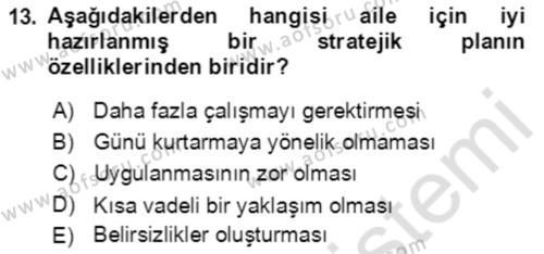 Toplumsal Yaşamda Aile Dersi 2022 - 2023 Yılı Yaz Okulu Sınavı 13. Soru