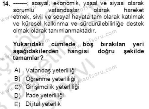 Toplumsal Yaşamda Aile Dersi 2022 - 2023 Yılı Yaz Okulu Sınavı 14. Soru