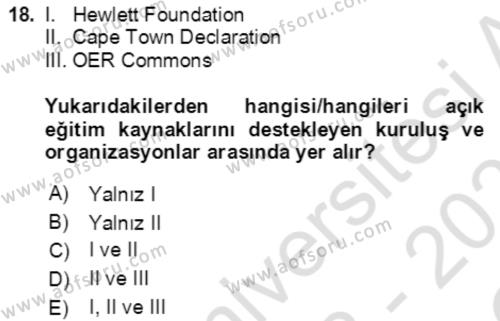 Toplumsal Yaşamda Aile Dersi 2022 - 2023 Yılı Yaz Okulu Sınavı 18. Soru