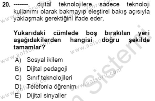 Toplumsal Yaşamda Aile Dersi 2022 - 2023 Yılı Yaz Okulu Sınavı 20. Soru