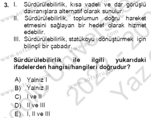 Toplumsal Yaşamda Aile Dersi 2022 - 2023 Yılı Yaz Okulu Sınavı 3. Soru