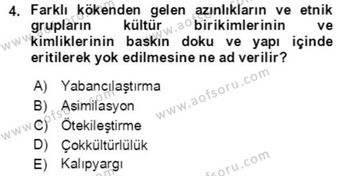 Toplumsal Yaşamda Aile Dersi 2022 - 2023 Yılı Yaz Okulu Sınavı 4. Soru