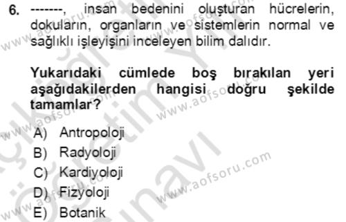 Toplumsal Yaşamda Aile Dersi 2022 - 2023 Yılı Yaz Okulu Sınavı 6. Soru