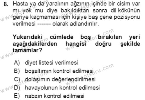 Toplumsal Yaşamda Aile Dersi 2022 - 2023 Yılı Yaz Okulu Sınavı 8. Soru