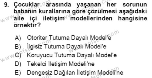 Toplumsal Yaşamda Aile Dersi 2022 - 2023 Yılı Yaz Okulu Sınavı 9. Soru