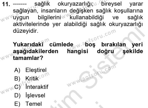 Toplumsal Yaşamda Aile Dersi 2023 - 2024 Yılı (Vize) Ara Sınavı 11. Soru