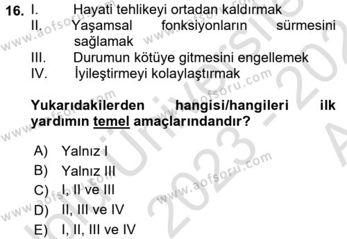 Toplumsal Yaşamda Aile Dersi 2023 - 2024 Yılı (Vize) Ara Sınavı 16. Soru