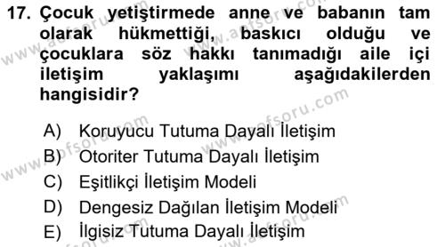 Toplumsal Yaşamda Aile Dersi 2023 - 2024 Yılı (Vize) Ara Sınavı 17. Soru