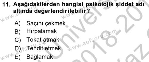 Aile Psikolojisi ve Eğitimi Dersi 2018 - 2019 Yılı Yaz Okulu Sınavı 11. Soru