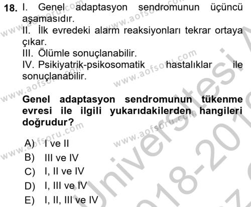 Aile Psikolojisi ve Eğitimi Dersi 2018 - 2019 Yılı Yaz Okulu Sınavı 18. Soru