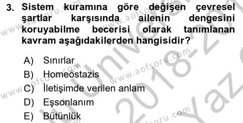 Aile Psikolojisi ve Eğitimi Dersi 2018 - 2019 Yılı Yaz Okulu Sınavı 3. Soru