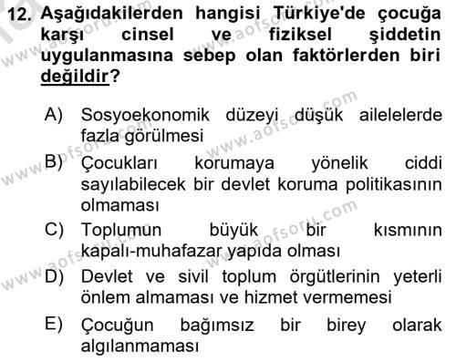 Aile Psikolojisi ve Eğitimi Dersi 2020 - 2021 Yılı Yaz Okulu Sınavı 12. Soru