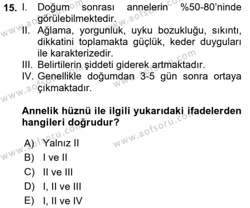 Aile Psikolojisi ve Eğitimi Dersi 2020 - 2021 Yılı Yaz Okulu Sınavı 15. Soru