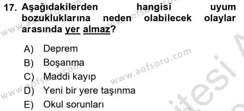 Aile Psikolojisi ve Eğitimi Dersi 2020 - 2021 Yılı Yaz Okulu Sınavı 17. Soru