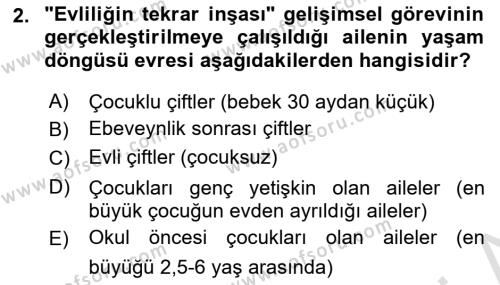 Aile Psikolojisi ve Eğitimi Dersi 2020 - 2021 Yılı Yaz Okulu Sınavı 2. Soru