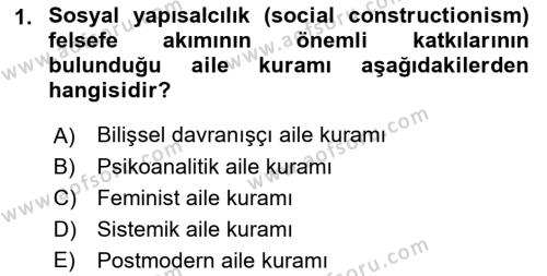 Aile Psikolojisi ve Eğitimi Dersi 2021 - 2022 Yılı (Final) Dönem Sonu Sınavı 1. Soru