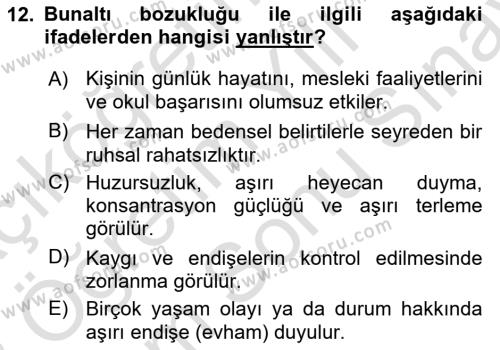 Aile Psikolojisi ve Eğitimi Dersi 2021 - 2022 Yılı (Final) Dönem Sonu Sınavı 12. Soru