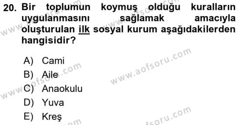 Aile Psikolojisi ve Eğitimi Dersi 2021 - 2022 Yılı (Final) Dönem Sonu Sınavı 20. Soru