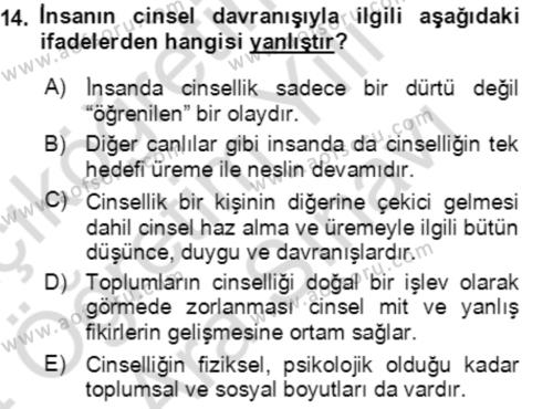 Aile Psikolojisi ve Eğitimi Dersi 2023 - 2024 Yılı (Vize) Ara Sınavı 14. Soru