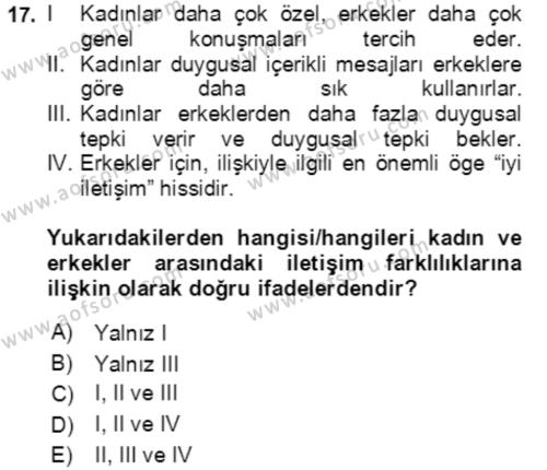 Aile Psikolojisi ve Eğitimi Dersi 2023 - 2024 Yılı (Vize) Ara Sınavı 17. Soru