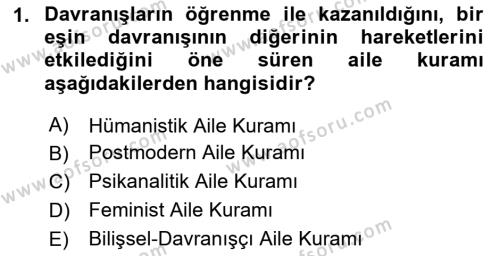 Aile Psikolojisi ve Eğitimi Dersi 2023 - 2024 Yılı (Final) Dönem Sonu Sınavı 1. Soru