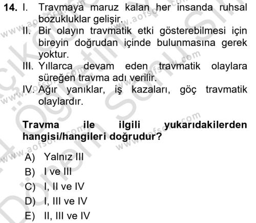 Aile Psikolojisi ve Eğitimi Dersi 2023 - 2024 Yılı (Final) Dönem Sonu Sınavı 14. Soru