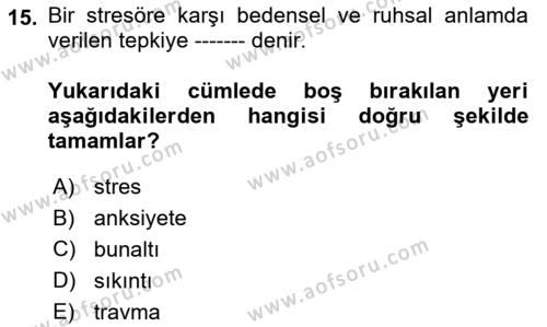 Aile Psikolojisi ve Eğitimi Dersi 2023 - 2024 Yılı (Final) Dönem Sonu Sınavı 15. Soru