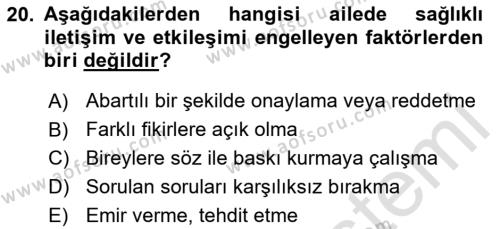 Aile Psikolojisi ve Eğitimi Dersi 2023 - 2024 Yılı (Final) Dönem Sonu Sınavı 20. Soru