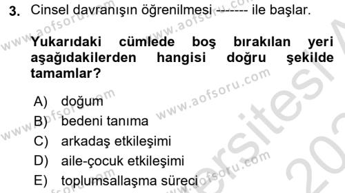 Aile Psikolojisi ve Eğitimi Dersi 2023 - 2024 Yılı (Final) Dönem Sonu Sınavı 3. Soru