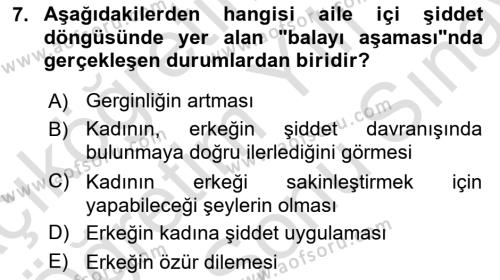 Aile Psikolojisi ve Eğitimi Dersi 2023 - 2024 Yılı (Final) Dönem Sonu Sınavı 7. Soru