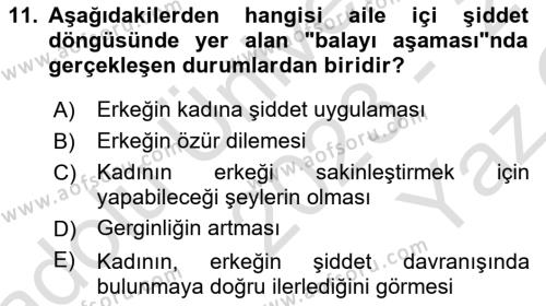 Aile Psikolojisi ve Eğitimi Dersi 2023 - 2024 Yılı Yaz Okulu Sınavı 11. Soru