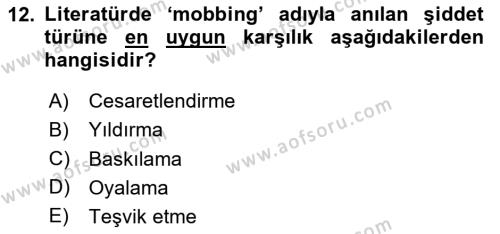 Aile Psikolojisi ve Eğitimi Dersi 2023 - 2024 Yılı Yaz Okulu Sınavı 12. Soru