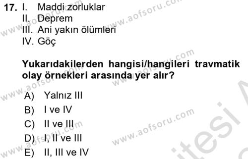 Aile Psikolojisi ve Eğitimi Dersi 2023 - 2024 Yılı Yaz Okulu Sınavı 17. Soru