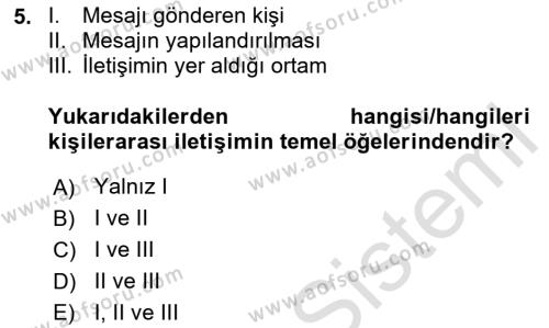 Aile Psikolojisi ve Eğitimi Dersi 2023 - 2024 Yılı Yaz Okulu Sınavı 5. Soru