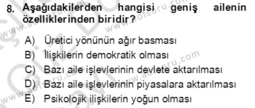 Aile Ekonomisi Dersi 2022 - 2023 Yılı (Vize) Ara Sınavı 8. Soru