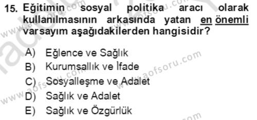 Aile Ekonomisi Dersi 2022 - 2023 Yılı Yaz Okulu Sınavı 15. Soru