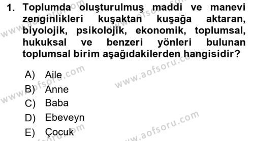 Aile Ekonomisi Dersi 2023 - 2024 Yılı (Vize) Ara Sınavı 1. Soru