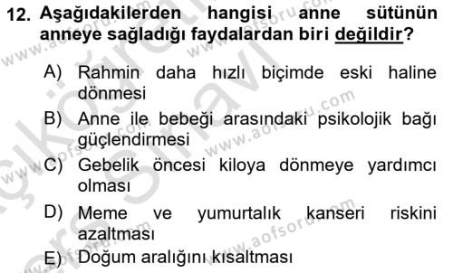 Aile Sağlığı Dersi 2018 - 2019 Yılı 3 Ders Sınavı 12. Soru