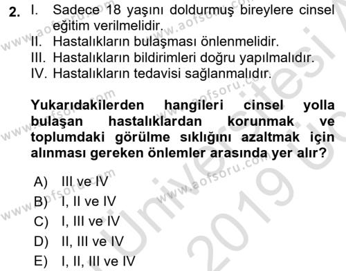 Aile Sağlığı Dersi 2018 - 2019 Yılı 3 Ders Sınavı 2. Soru