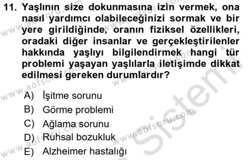 Aile Sağlığı Dersi 2020 - 2021 Yılı Yaz Okulu Sınavı 11. Soru