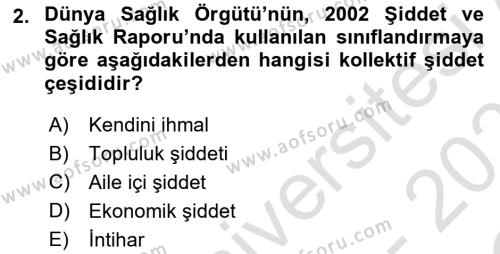 Aile Sağlığı Dersi 2020 - 2021 Yılı Yaz Okulu Sınavı 2. Soru